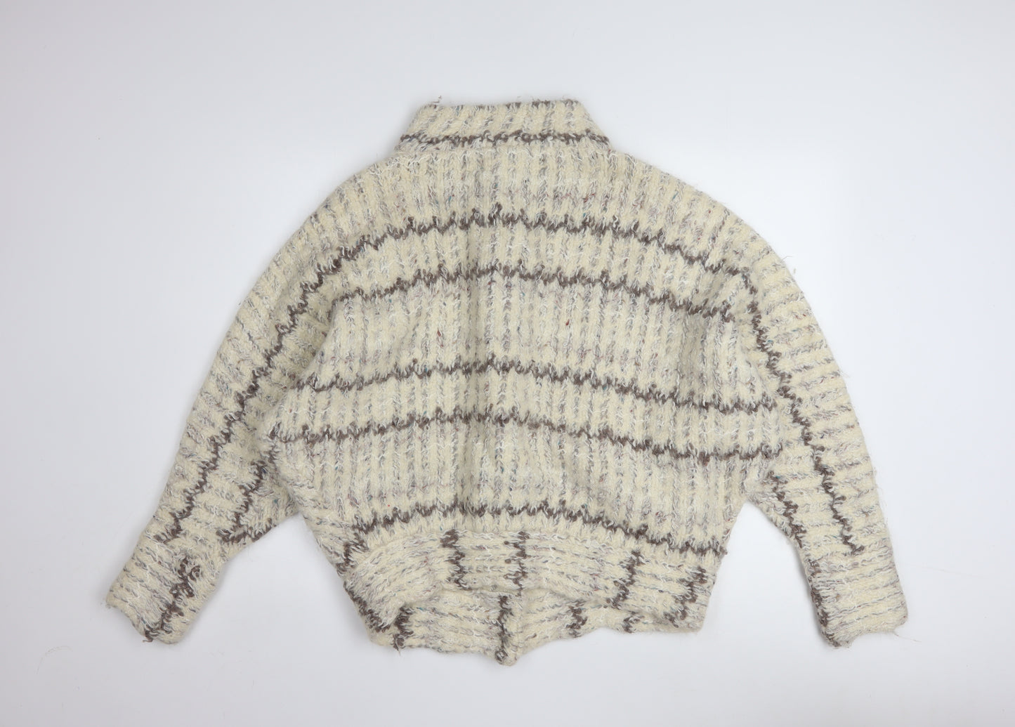 P.G.E. Women's Beige Chunky-Knit Wool Mohair Cardigan Size L