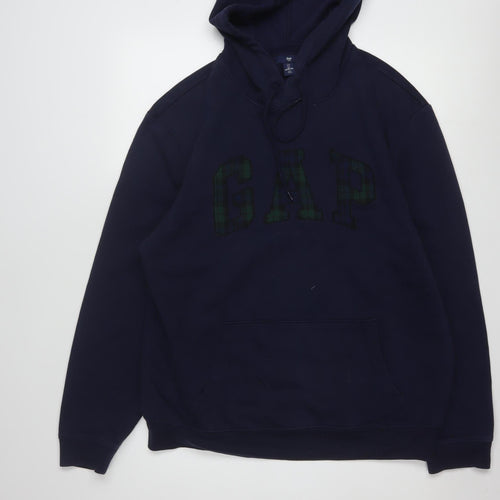 GAP Men's Blue Pullover Hoodie L Logo Fleece Sweatshirt
