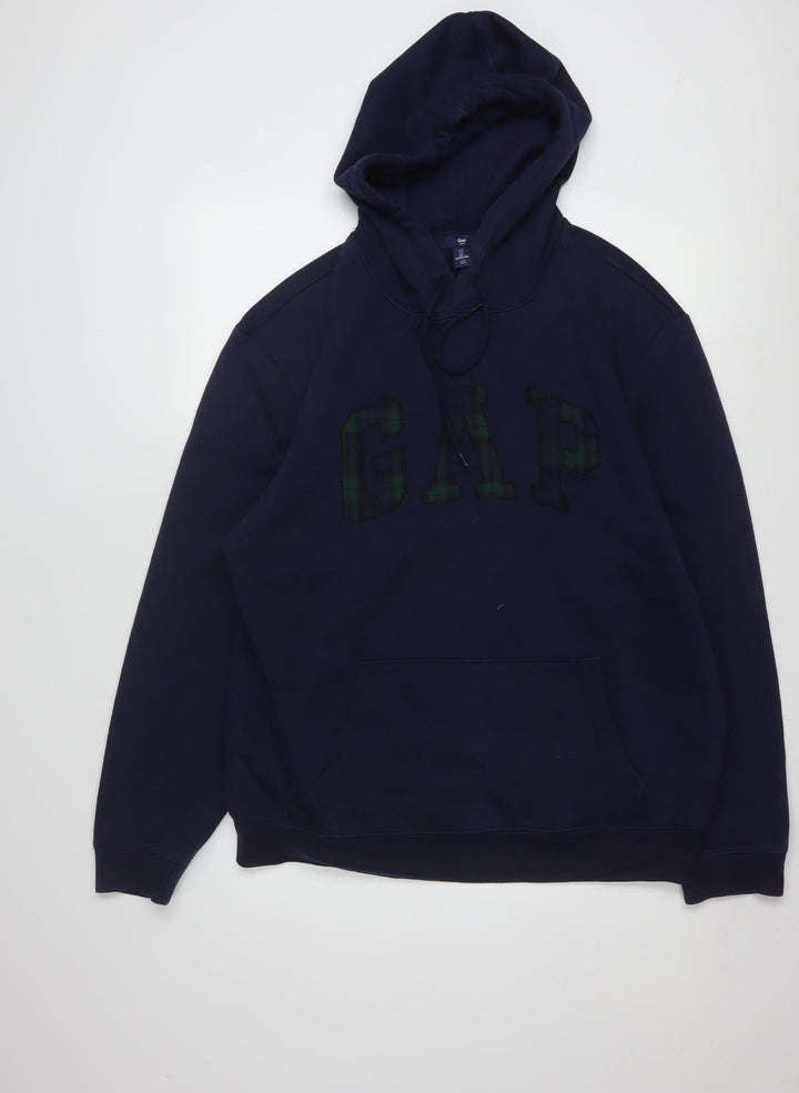 GAP Men's Blue Pullover Hoodie L Logo Fleece Sweatshirt