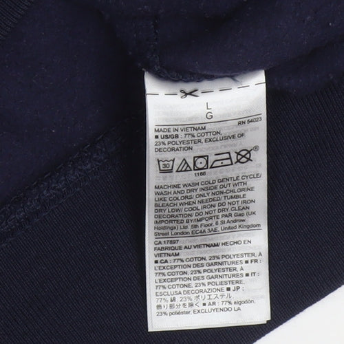 GAP Men's Blue Pullover Hoodie L Logo Fleece Sweatshirt