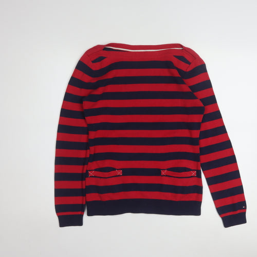 Tommy Hilfiger Women's Red Striped Boat Neck Cotton Jumper Size S