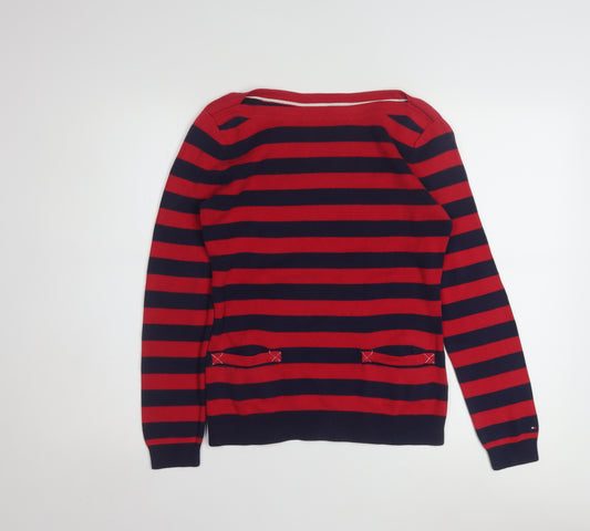 Tommy Hilfiger Women's Red Striped Boat Neck Cotton Jumper Size S