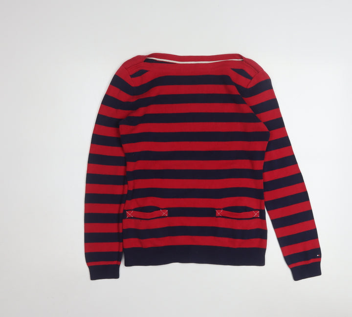 Tommy Hilfiger Women's Red Striped Boat Neck Cotton Jumper Size S