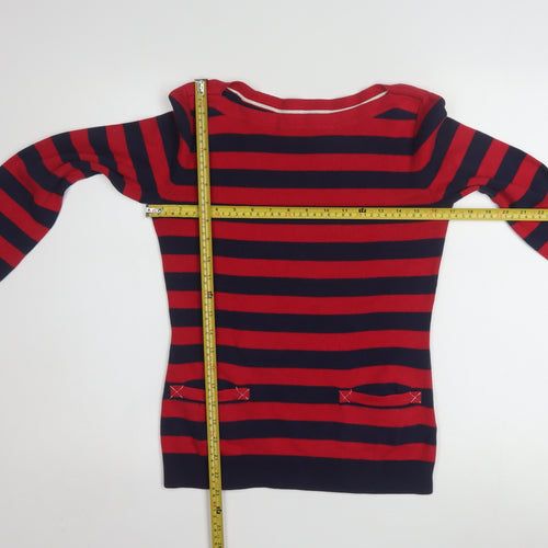 Tommy Hilfiger Women's Red Striped Boat Neck Cotton Jumper Size S