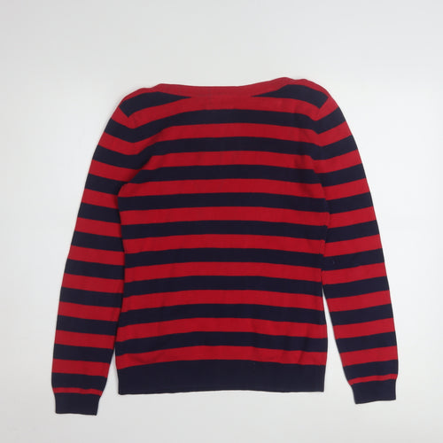 Tommy Hilfiger Women's Red Striped Boat Neck Cotton Jumper Size S