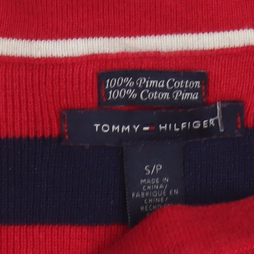 Tommy Hilfiger Women's Red Striped Boat Neck Cotton Jumper Size S
