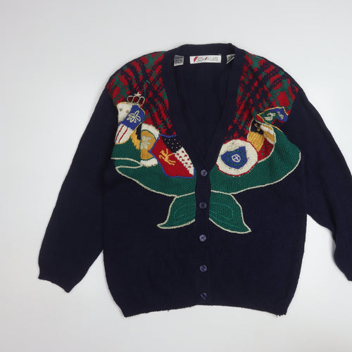 Chaus Women's Blue Embroidered Fair Isle Knit Cardigan L