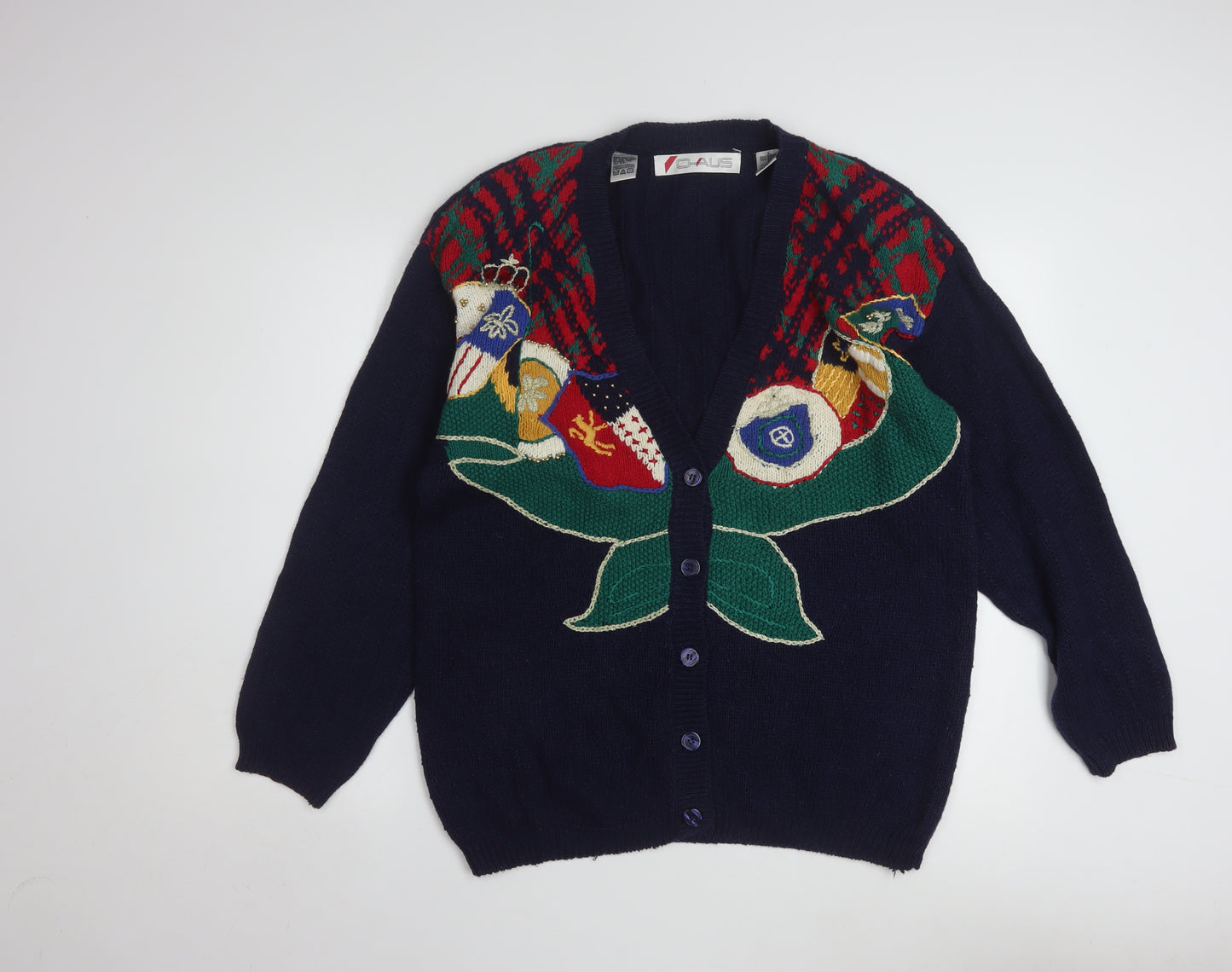 Chaus Women's Blue Embroidered Fair Isle Knit Cardigan L