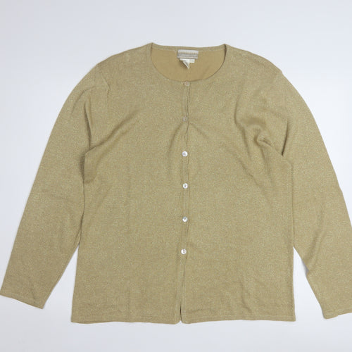 Coldwater Creek Women Gold L Glitter Button Cardigan