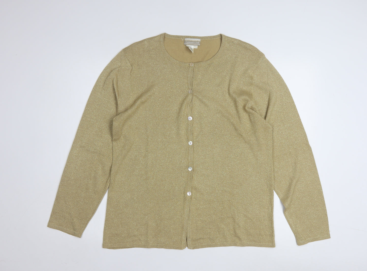Coldwater Creek Women Gold L Glitter Button Cardigan