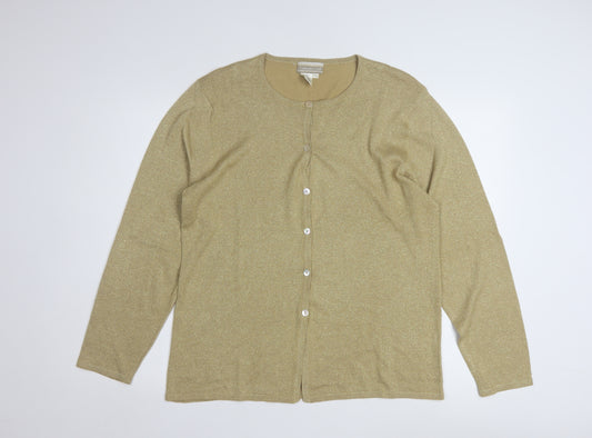 Coldwater Creek Women Gold L Glitter Button Cardigan
