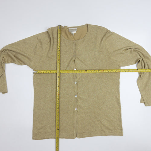 Coldwater Creek Women Gold L Glitter Button Cardigan