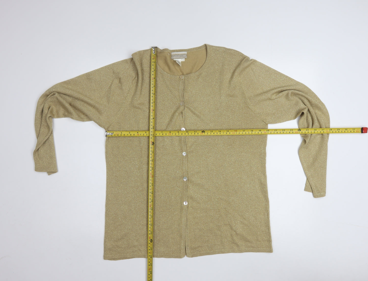 Coldwater Creek Women Gold L Glitter Button Cardigan