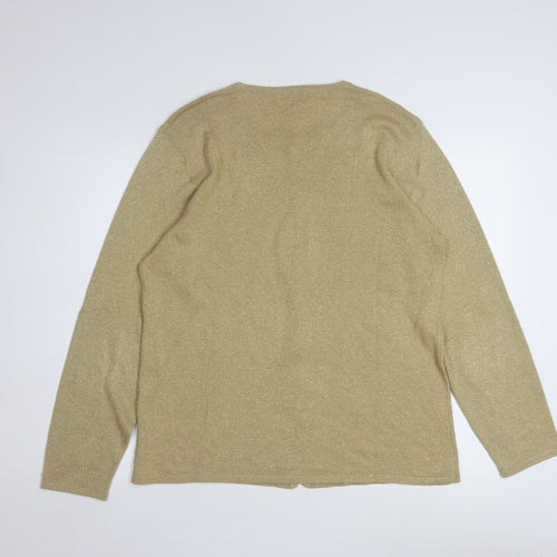 Coldwater Creek Women Gold L Glitter Button Cardigan