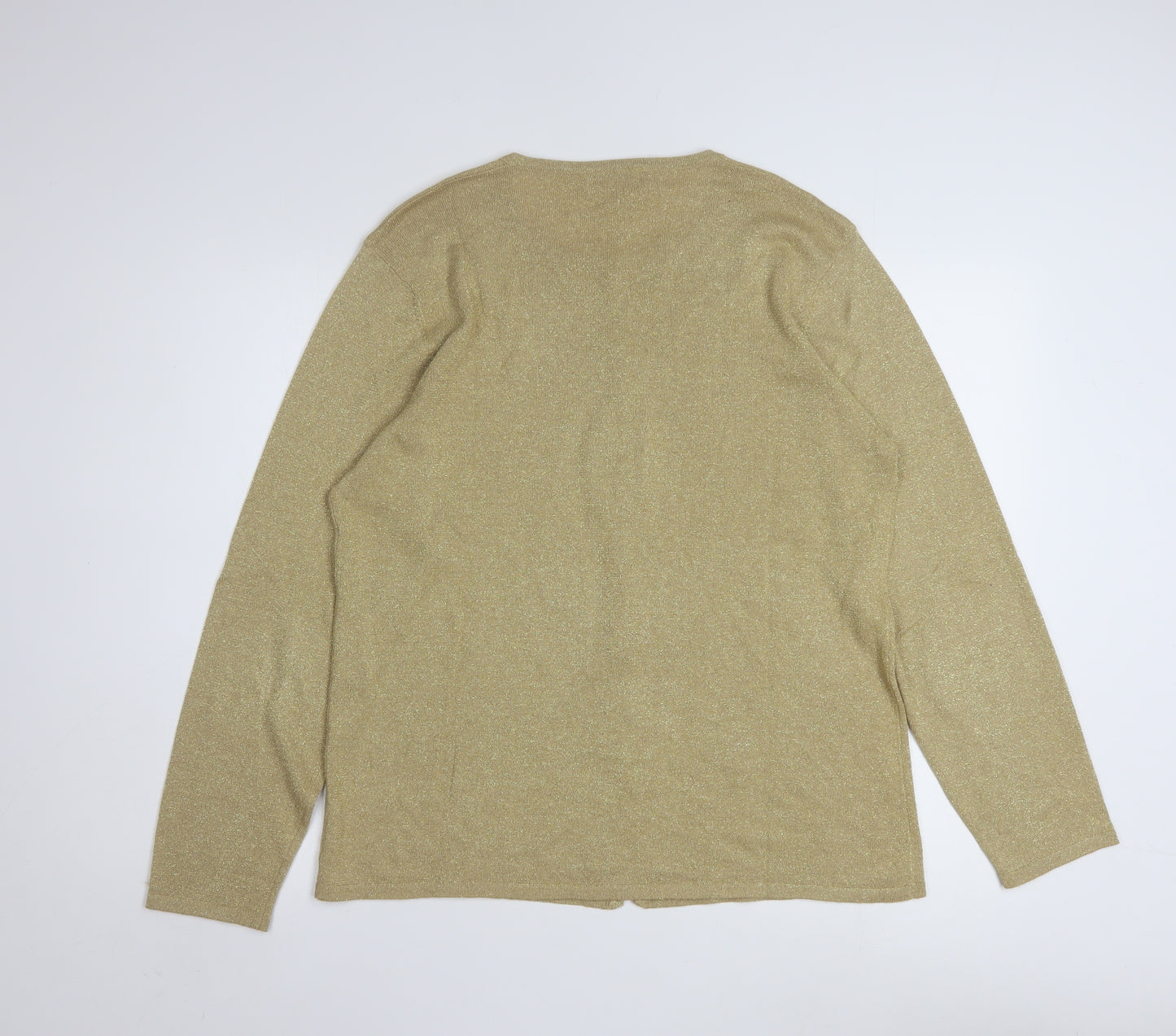 Coldwater Creek Women Gold L Glitter Button Cardigan