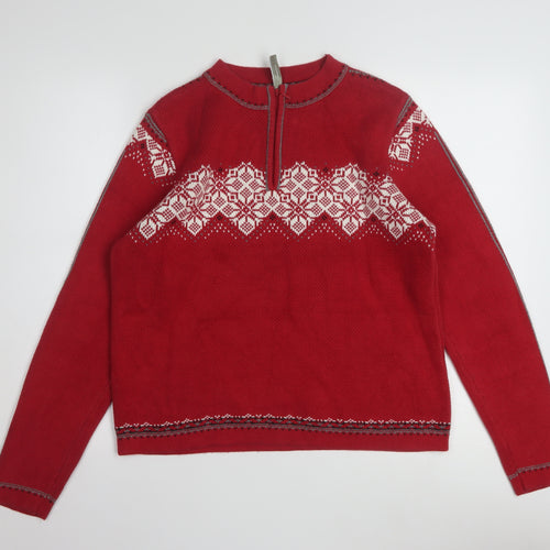 Hanna Andersson Womens Red Fair Isle 1/4 Zip Cotton Jumper M