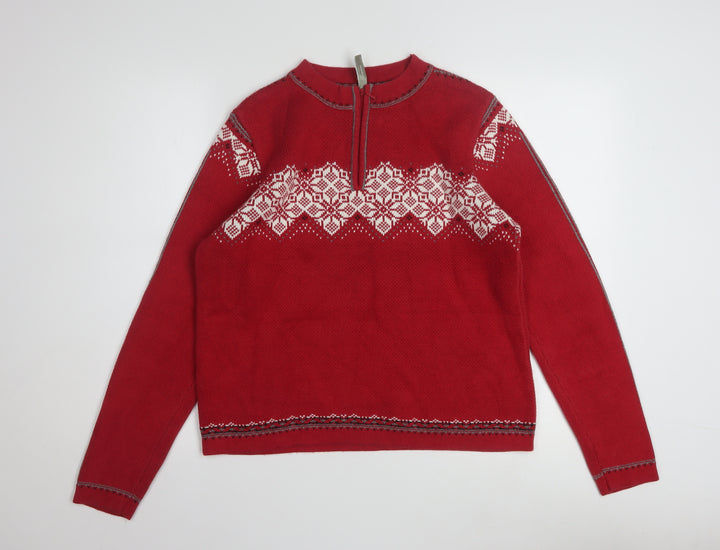 Hanna Andersson Womens Red Fair Isle 1/4 Zip Cotton Jumper M