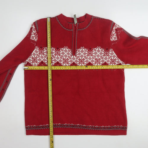 Hanna Andersson Womens Red Fair Isle 1/4 Zip Cotton Jumper M