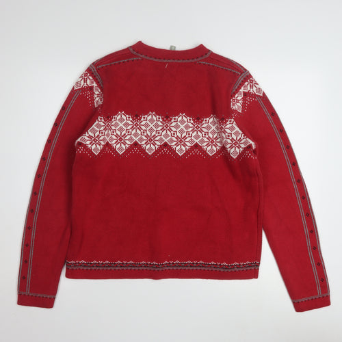 Hanna Andersson Womens Red Fair Isle 1/4 Zip Cotton Jumper M