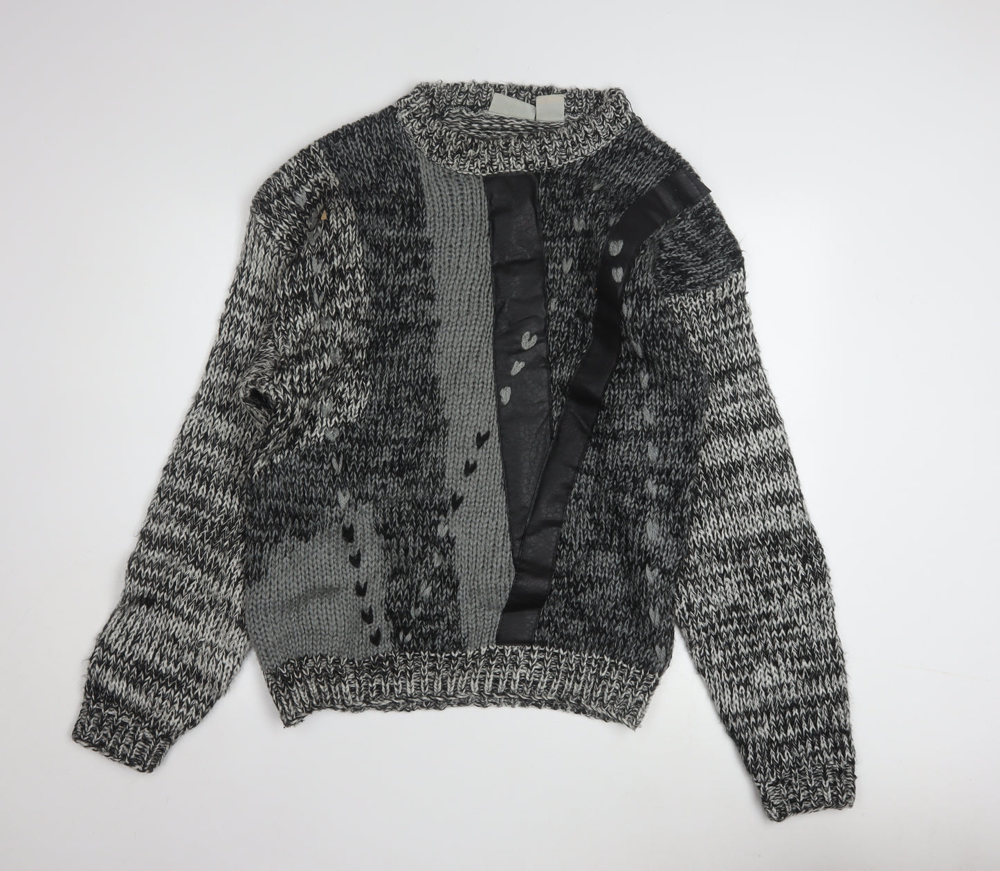 Get Worn Men's Grey Chunky Knit Acrylic Pullover Jumper L