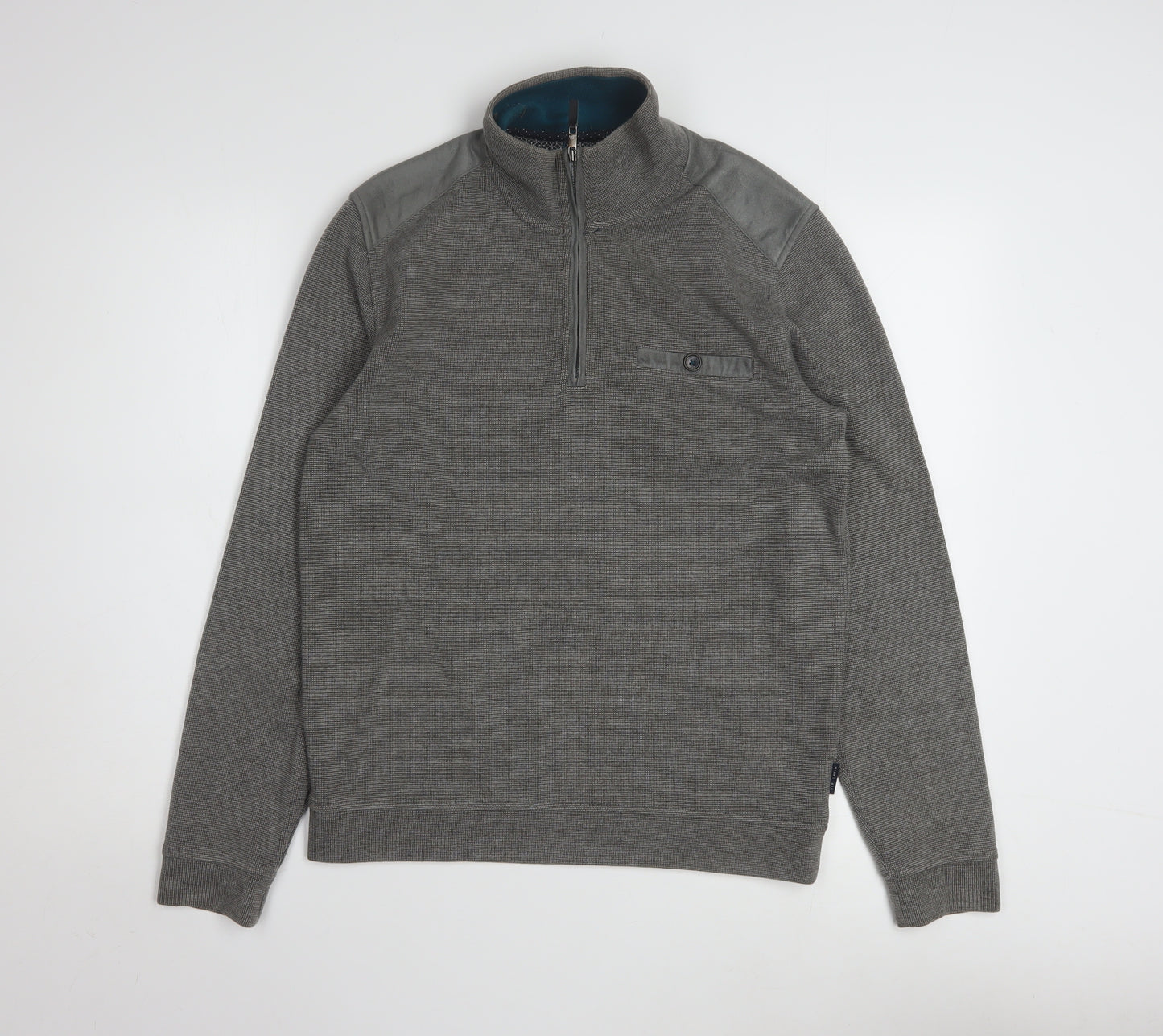 Ted Baker Mens Grey 1/4 Zip Knit Sweatshirt Medium Pullover