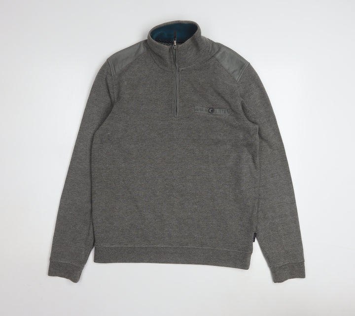 Ted Baker Mens Grey 1/4 Zip Knit Sweatshirt Medium Pullover