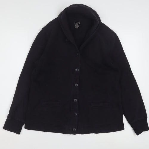Lands' End Women's Black Petite M Cotton Blend Button Jacket
