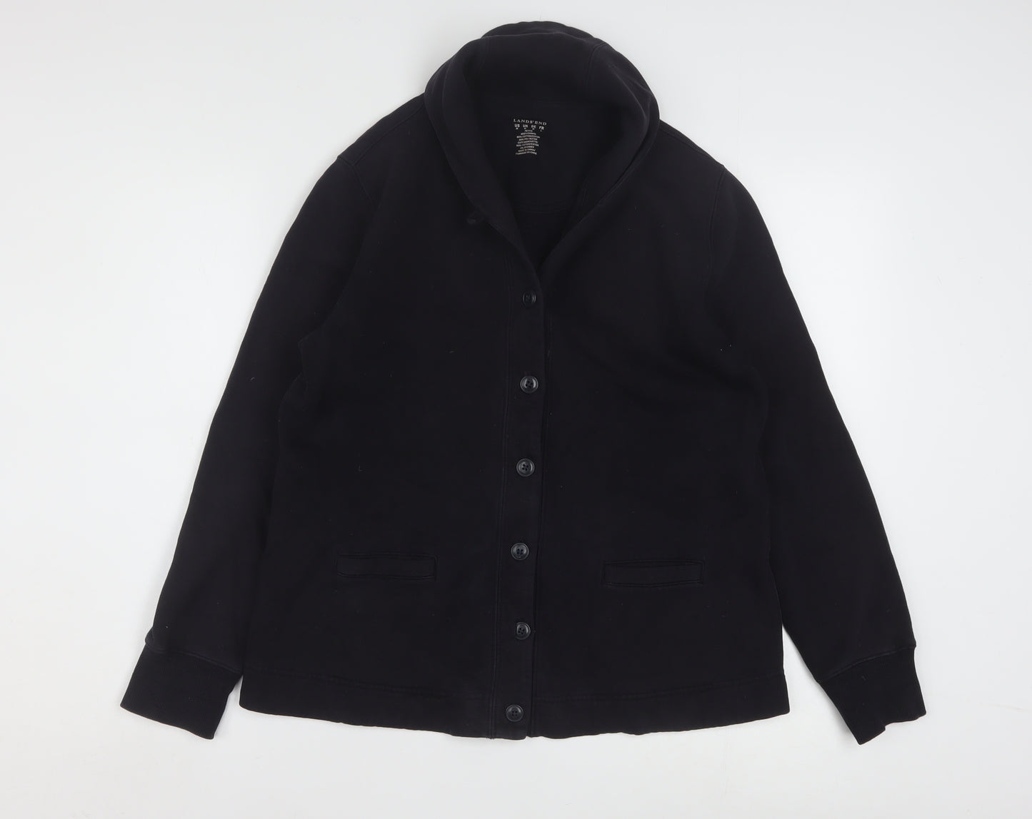 Lands' End Women's Black Petite M Cotton Blend Button Jacket