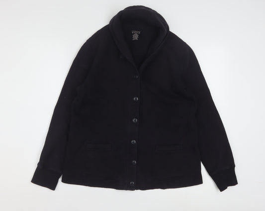 Lands' End Women's Black Petite M Cotton Blend Button Jacket