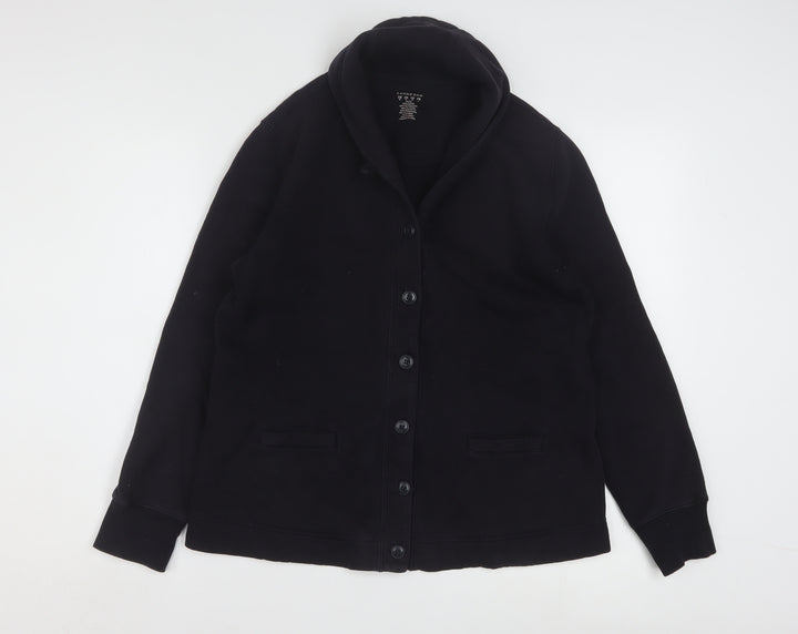 Lands' End Women's Black Petite M Cotton Blend Button Jacket