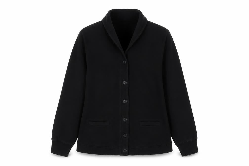 Front view of Lands' End Women's Black Petite M Cotton Blend Button Jacket