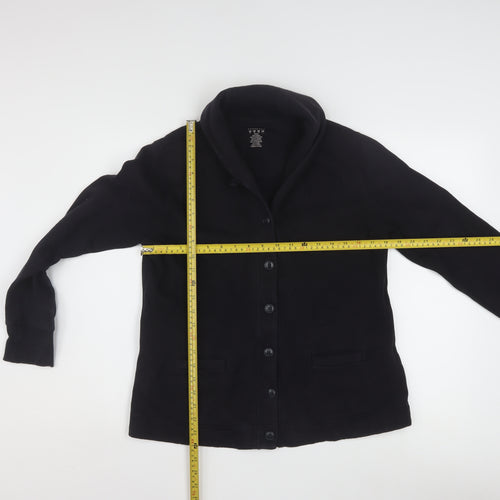 Lands' End Women's Black Petite M Cotton Blend Button Jacket