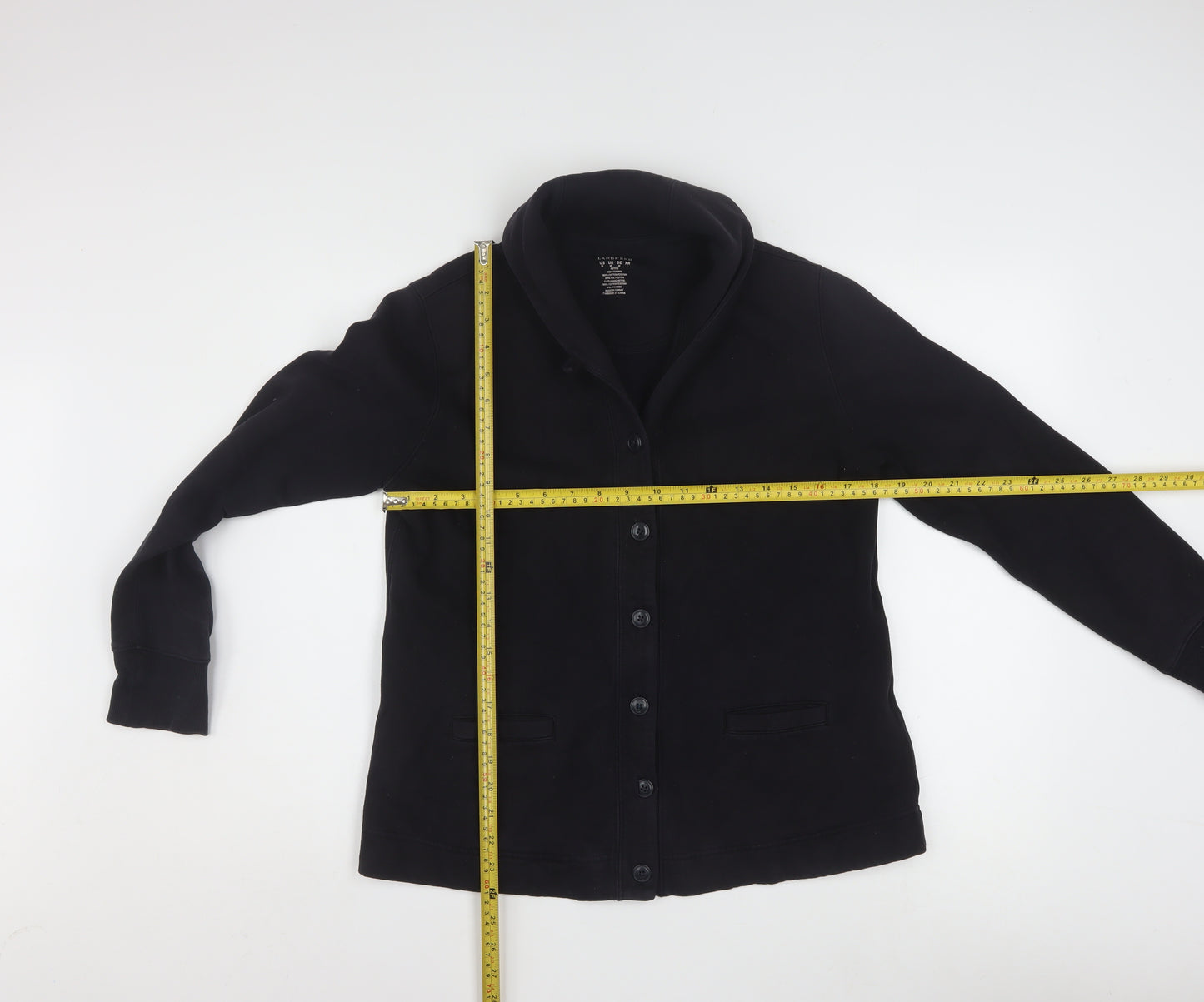 Lands' End Women's Black Petite M Cotton Blend Button Jacket