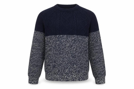 Front view of Alcott & Co Men's Blue Cable-Knit jumper, size L