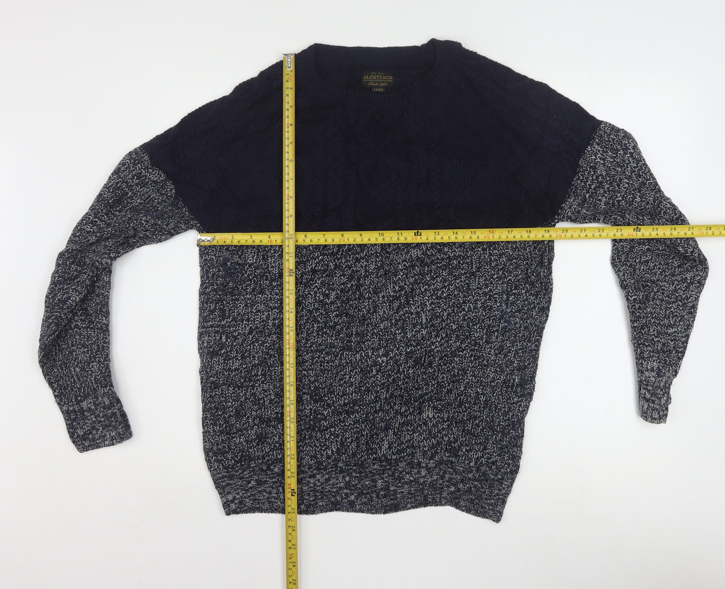 Alcott & Co Men's Blue Cable-Knit Pullover Jumper Size L
