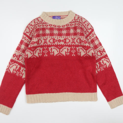 EQ Women's Red Fair Isle Mohair Blend Chunky Knit Jumper Size S
