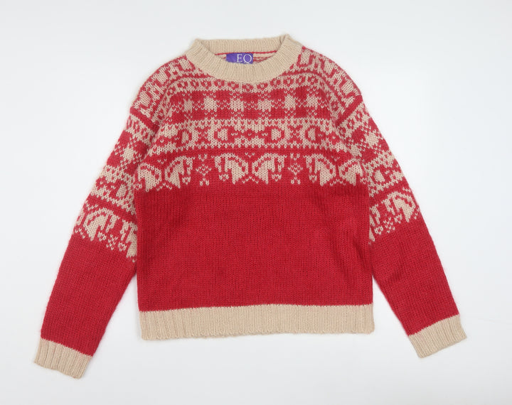 EQ Women's Red Fair Isle Mohair Blend Chunky Knit Jumper Size S