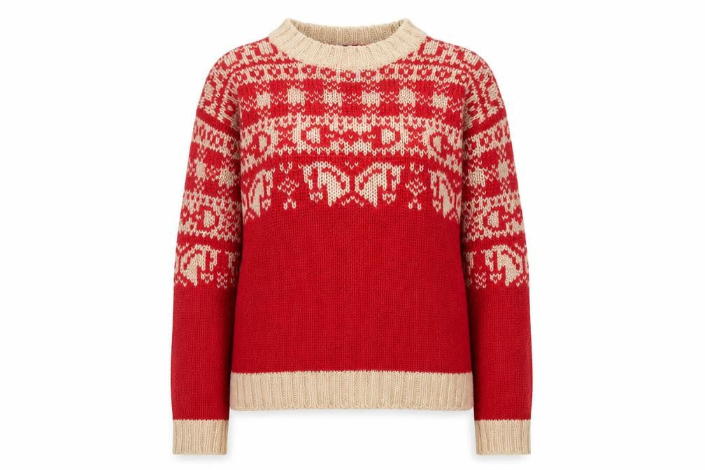 EQ Women's Red Fair Isle Mohair Blend Chunky Knit Jumper Size S