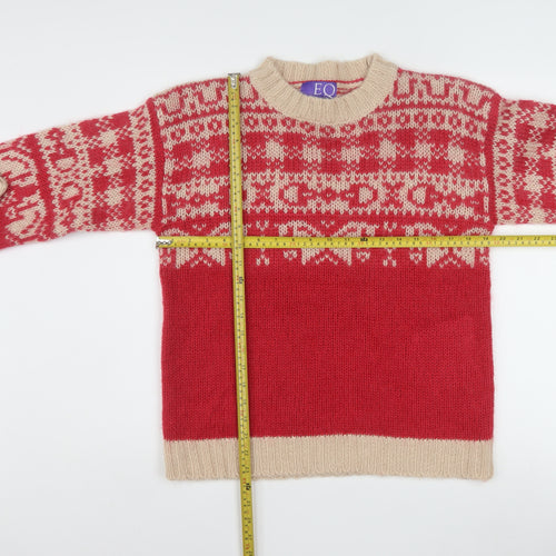 EQ Women's Red Fair Isle Mohair Blend Chunky Knit Jumper Size S