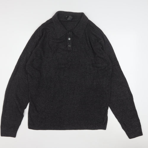 Dockers Men's Grey Collared Henley Knit Jumper Size L