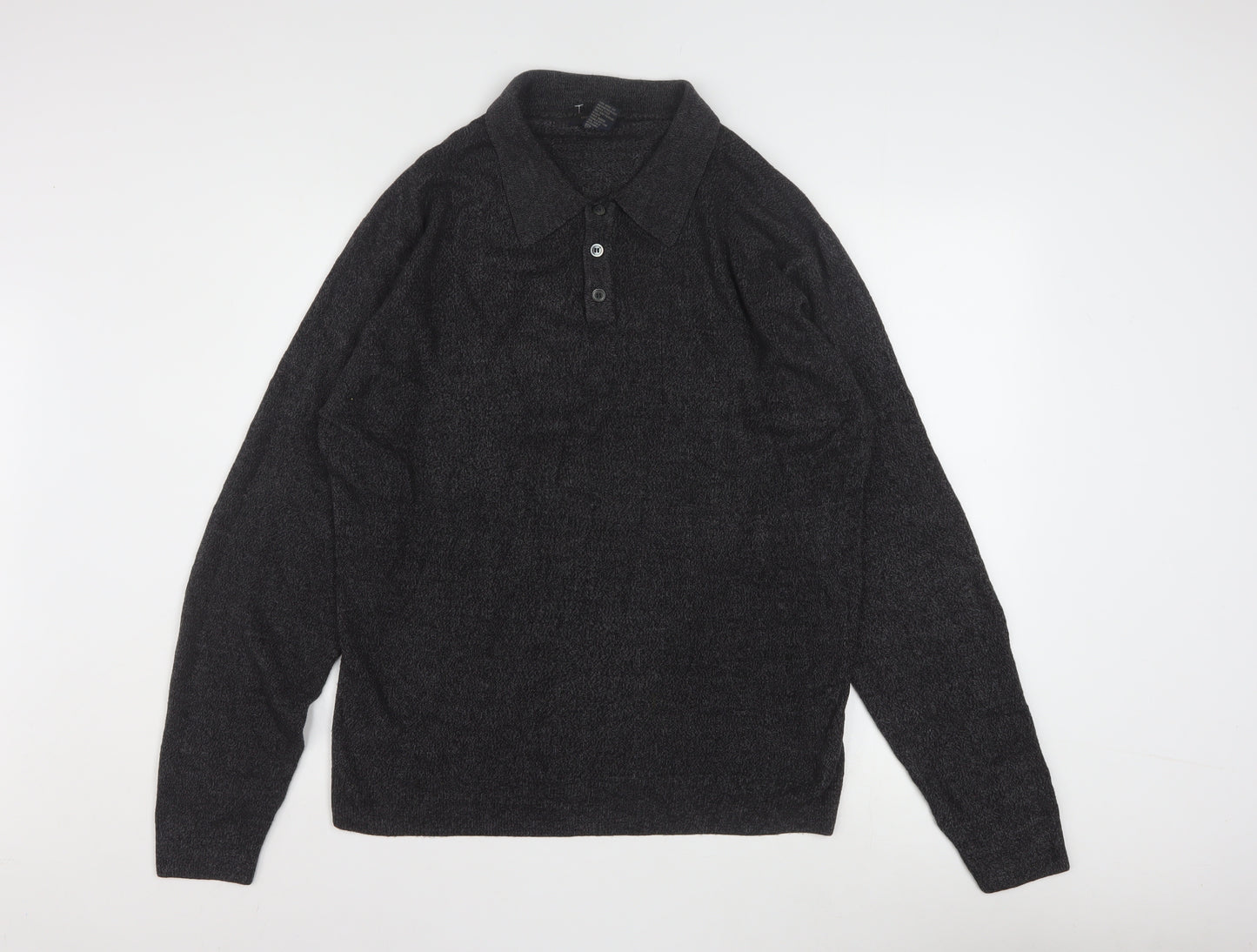 Dockers Men's Grey Collared Henley Knit Jumper Size L
