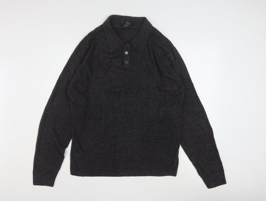 Dockers Men's Grey Collared Henley Knit Jumper Size L
