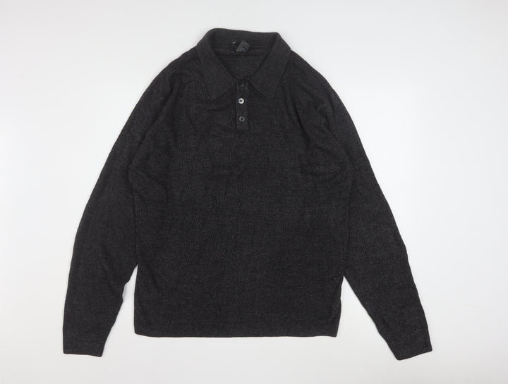 Dockers Men's Grey Collared Henley Knit Jumper Size L