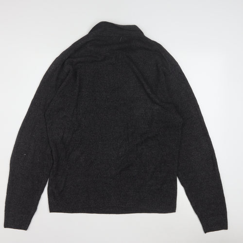 Dockers Men's Grey Collared Henley Knit Jumper Size L