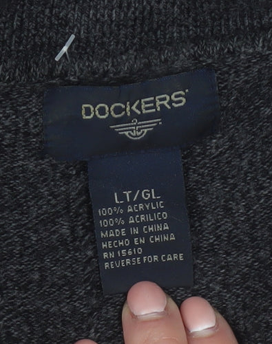 Dockers Men's Grey Collared Henley Knit Jumper Size L
