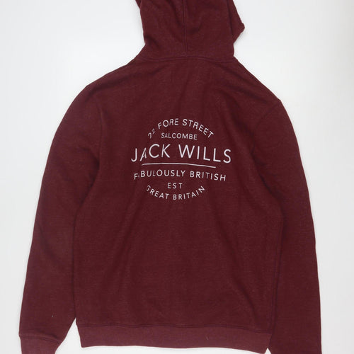 Jack Wills Men’s Red Full Zip Hoodie XL Fleece Lined Cotton Blend