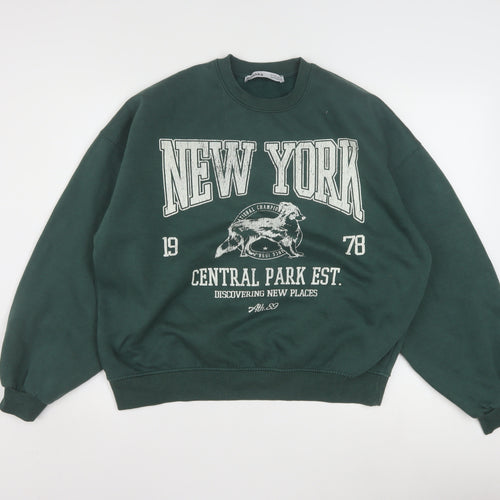 Bershka Womens Green Pullover Sweatshirt Size S Crew Neck Casual