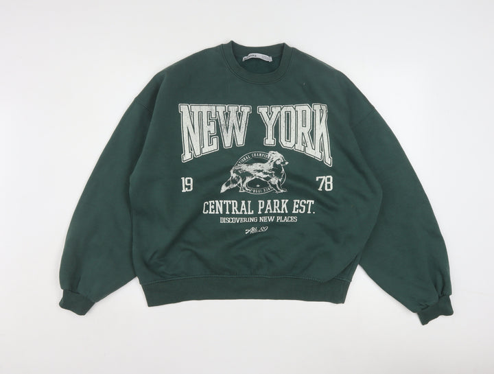 Bershka Womens Green Pullover Sweatshirt Size S Crew Neck Casual