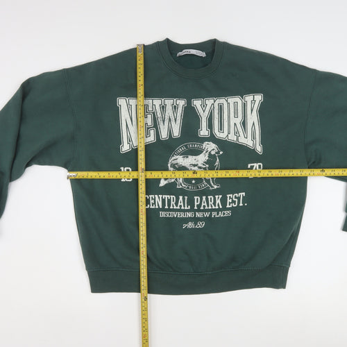 Bershka Womens Green Pullover Sweatshirt Size S Crew Neck Casual