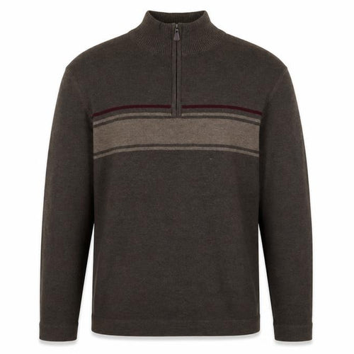 REUNION Men’s Brown 1/4 Zip High Neck Striped Jumper Size L